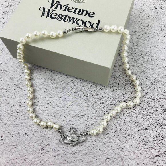 NWT Vivienne westwood Silver Orb Pearl Choker Necklace - Picture 9 of 11